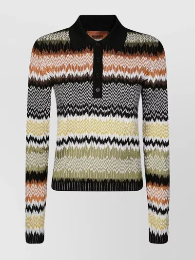 Missoni Langarm-poloshirt Mit Modernisiertem Chevron-muster In Multi