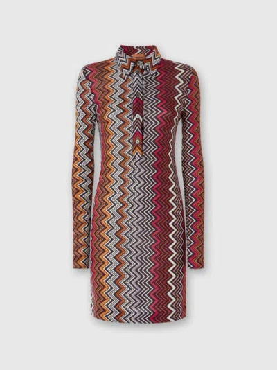 Missoni Polo Cut Dress In Viscose And Zigzag Wool In Multicoloured