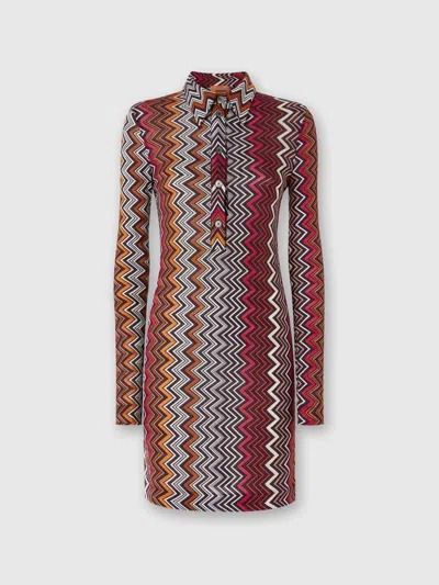 MISSONI POLO CUT LONG SLEEVE DRESS IN MULTICOLOR