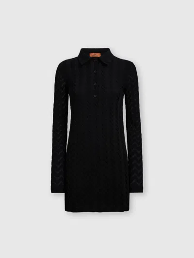 Missoni Chevron Cotton Blend Mini Dress In Black