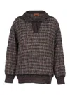 Missoni Multicolor Sweater With Wide Collar And All-over Zigzag Pattern In Wool Blend Woman In Brown