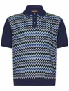 Missoni Short-sleeved Blue Cotton Knit Polo Shirt Wit In Blue