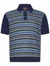 Missoni Short-sleeved Blue Cotton Knit Polo Shirt Wit In Blue