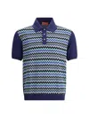 Missoni Short-sleeved Blue Cotton Knit Polo Shirt Wit