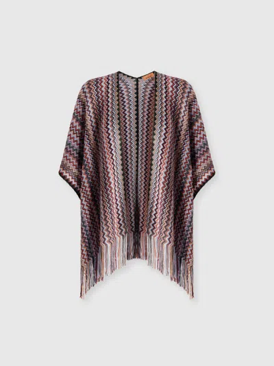 Missoni Poncho Aus Viskose-mix Mit Zickzackmuster Und Fransen In Multi