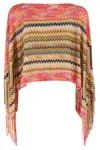 Missoni Multicolor Cape With Boat Neckline And All-over Zig-zag Motif In Viscose Woman In Pink Yellow