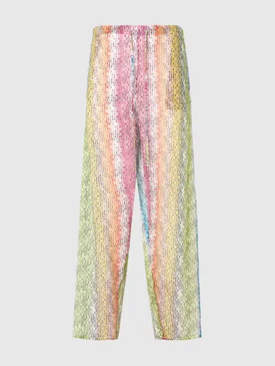 Missoni Printed Cotton And Silk Blend Trousers With Drawstring In Multicoloured