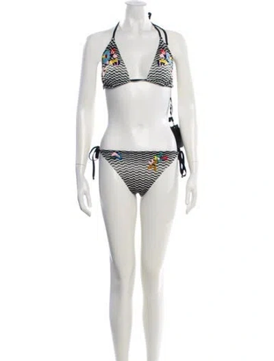 Pre-owned Missoni Printed Embroidered Accent Bikini W/ Tags In White