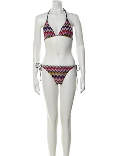 Pre-owned Missoni Printed Embroidered Accent Bikini In White