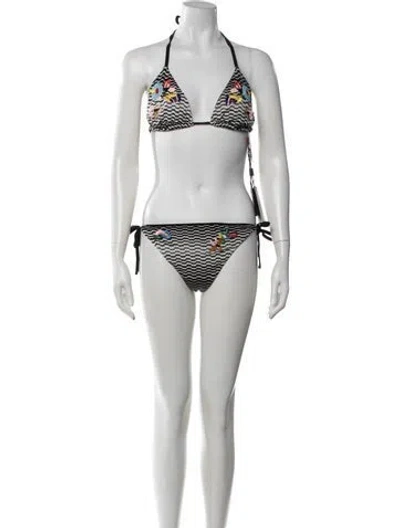 Pre-owned Missoni Printed Embroidered Accent Bikini In White