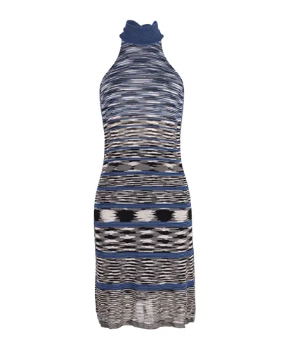Missoni Printed Halter Dress In Blue Viscose In Multi