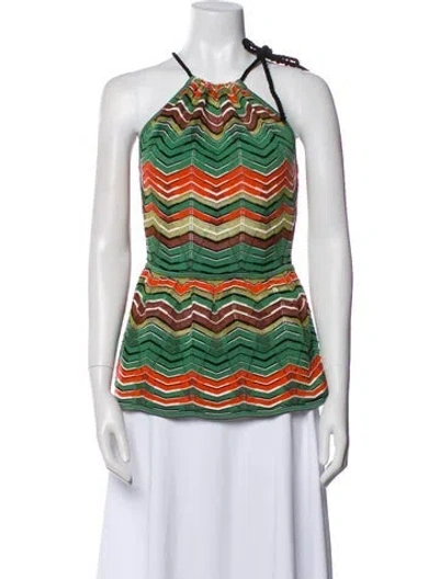 Pre-owned Missoni Printed Halterneck Blouse In Green