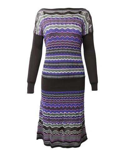 Missoni Printed Knitted Midi Dress In Multicolor Polyester