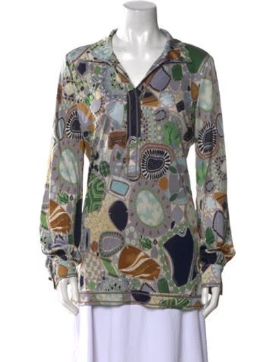 Pre-owned Missoni Printed Long Sleeve Blouse In Green