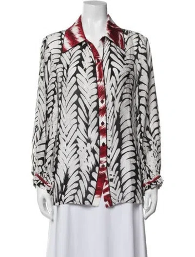 Pre-owned Missoni Printed Long Sleeve Blouse In White