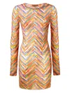 Missoni Long-sleeved Dress In Printed Tulle In Orange