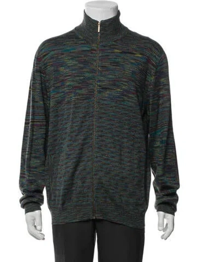 Pre-owned Missoni Printed Mock Neck Cardigan In Blue