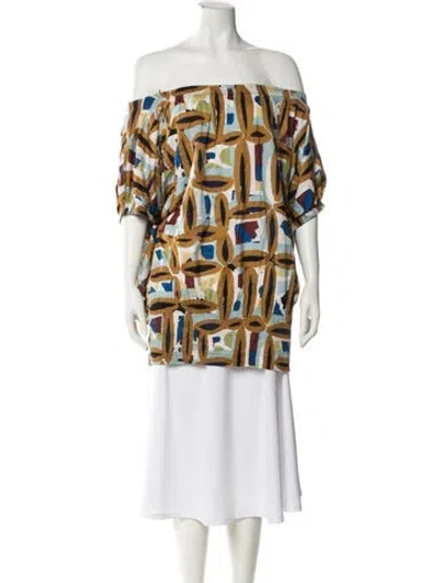 Pre-owned Missoni Printed Off-the-shoulder Tunic In Yellow