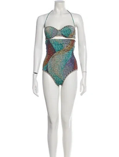 Pre-owned Missoni Printed Pleated Accents Bikini In White