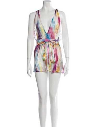 Pre-owned Missoni Printed Plunge Neckline Romper In White