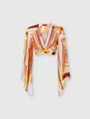 Missoni Printed Silk Crop Top With Wide Sleeves And Front Knot In Multicoloured