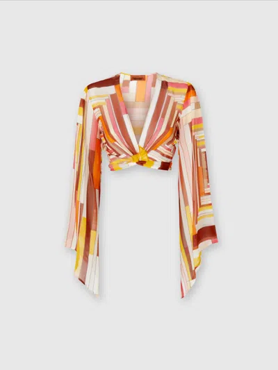 MISSONI BEDRUCKTES CROP-TOP AUS SEIDE MIT WEITEN ÄRMELN UND KNOTEN VORNE