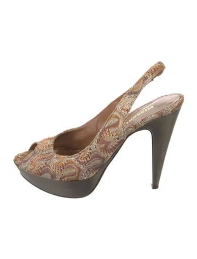 Pre-owned Missoni Printed Slingback Pumps In Brown