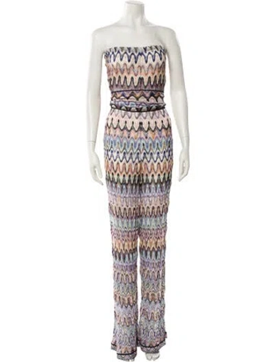 Pre-owned Missoni Printed Strapless Jumpsuit In Blue