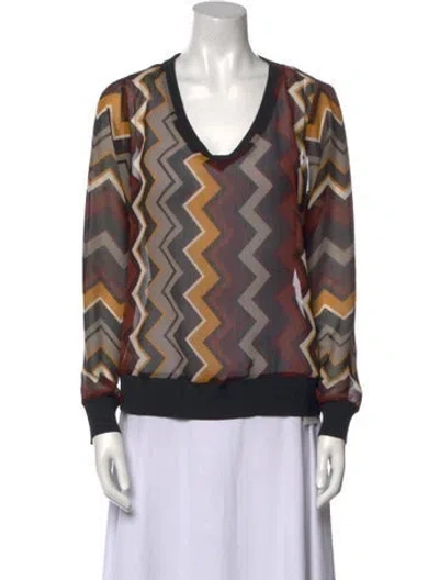 Pre-owned Missoni Printed V-neck Blouse In Brown