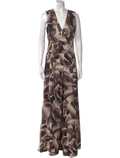 Pre-owned Missoni Printed V-neck Jumpsuit In Brown