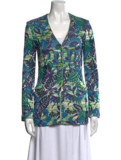 Pre-owned Missoni Printed V-neck Sweater In Green