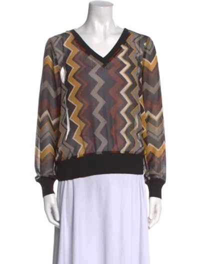 Pre-owned Missoni Printed V-neck Sweatshirt In Brown