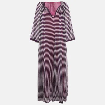 Missoni Purple Stripe Lurex Silk Knit Maxi Dress In Pink