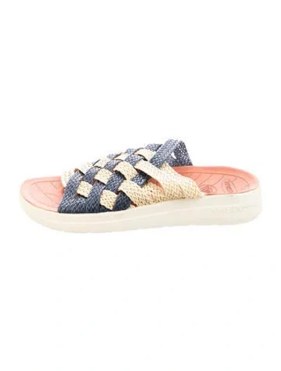 Pre-owned Missoni Raffia Patterned Slides In Blue