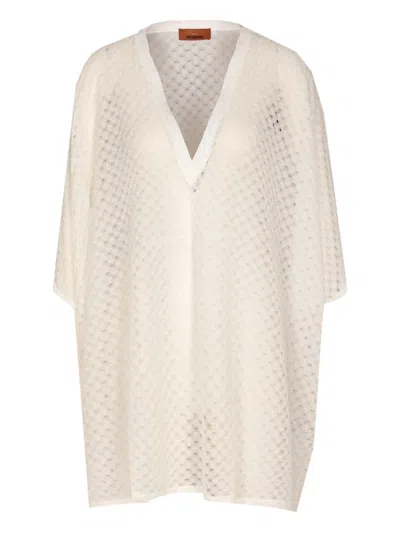 MISSONI RASCHEL-KNIT V-NECK SHORT-SLEEVE KAFTAN