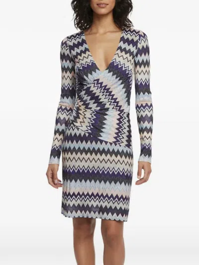 Pre-owned Missoni Raschel Mini Dress In Purple