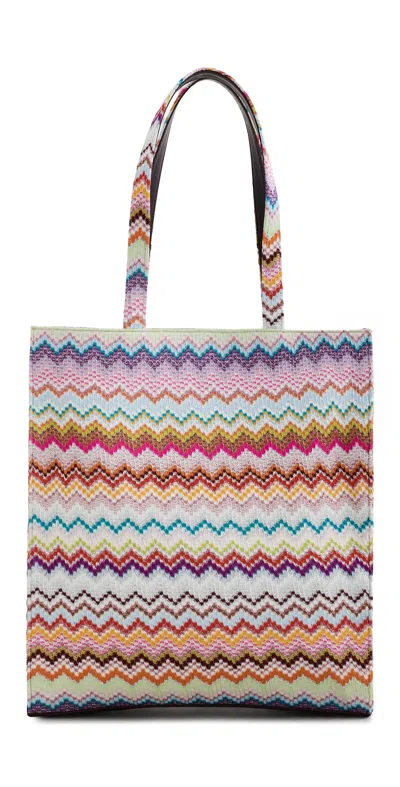Missoni Raschel Shopping Bag Zig Zag Metallic Multicolor In Black
