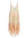 Missoni Long Cover-up Dress In Printed Tulle With Scarf Bottom In Orange