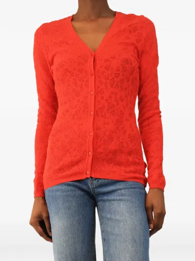 Pre-owned Missoni Raschel V-neck Cardigan In Red