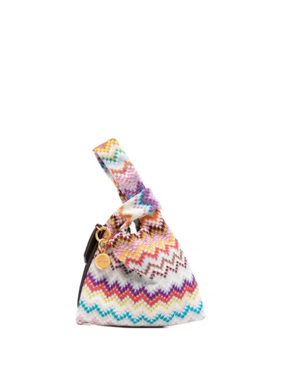 Missoni Raschel Zig Zag Handle Tote Bag In White