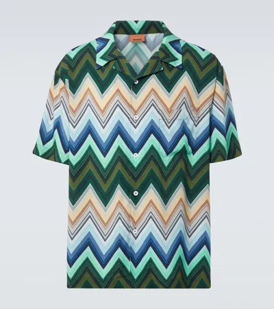 Missoni Camicia Bowling In Viscosa Con Macro Zig Zag E Taschino In Green