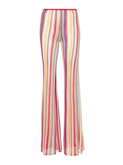 Missoni Striped Knit Low Rise Flared Pants In Red