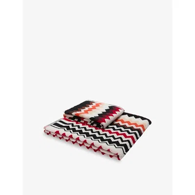 Missoni Red Multicolor Zigzag-pattern Cotton-terry Towels Set Of Two