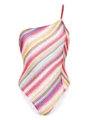 MISSONI RED ONE-SHOULDER SWIMSUIT WITH ASYMMETRIC NECK AND DIAGONAL STRIPE PATTERN