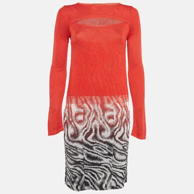 Pre-owned Missoni Red Patterned Wool Blend Knit Mini Dress S