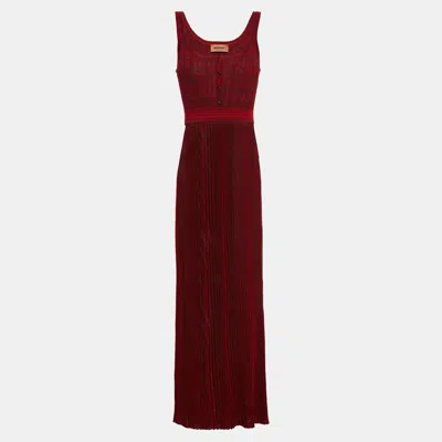 Pre-owned Missoni Red Ribbed Knit Maxi Dress M (it 42)