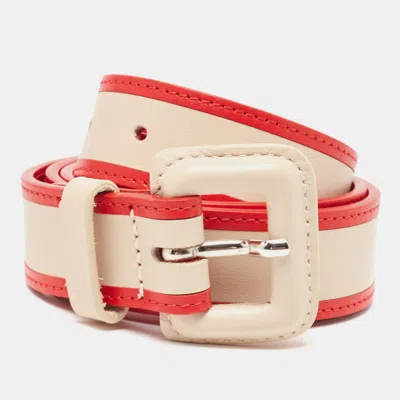 Pre-owned Missoni Red/beige Stripe Leather Buckle Belt 85 Cm