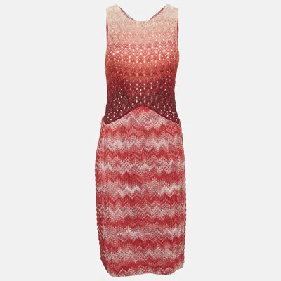 Pre-owned Missoni Red/multicolor Patterned Lurex Knit Sleeveless Midi Dress M