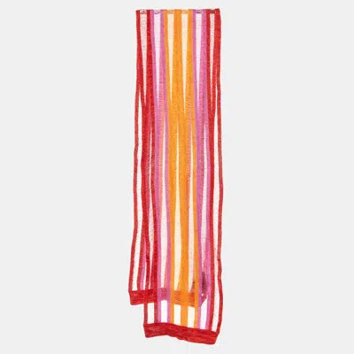 Missoni Red/yellow Striped Cotton Knit Stole