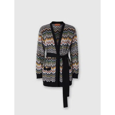 MISSONI MISSONI RELAXED FIT CARDIGAN WITH BELT AND CHEVRON PATTERN